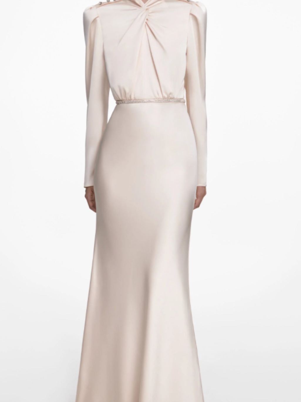 Self-Portrait Pale Cream Long-Sleeve Satin Gown